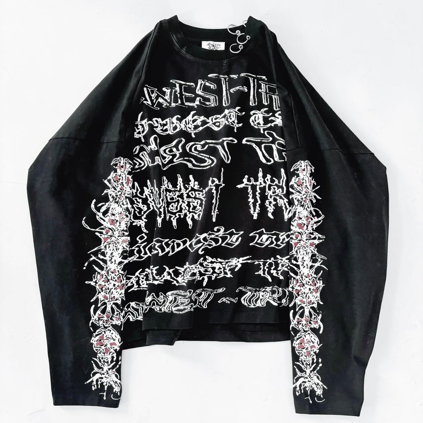 PIERCED BLACKMETAL LONG SLEEVE TOP - ASH