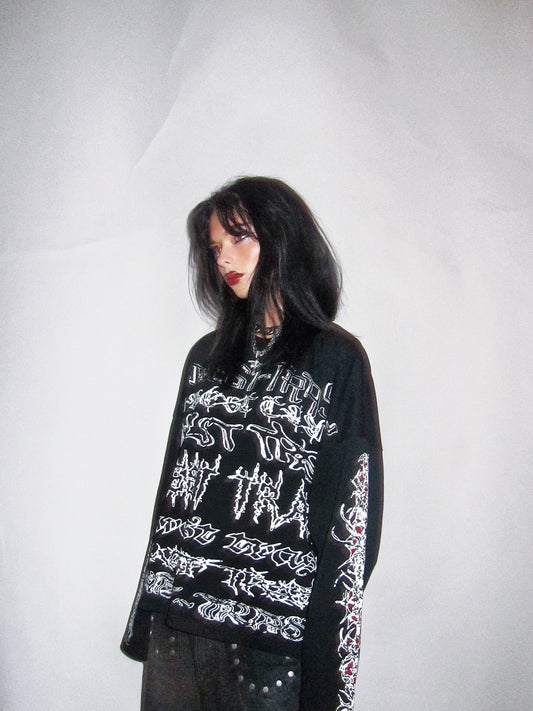 PIERCED BLACKMETAL LONG SLEEVE TOP - ASH