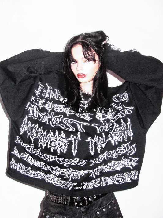 PIERCED BLACKMETAL LONG SLEEVE TOP - ASH