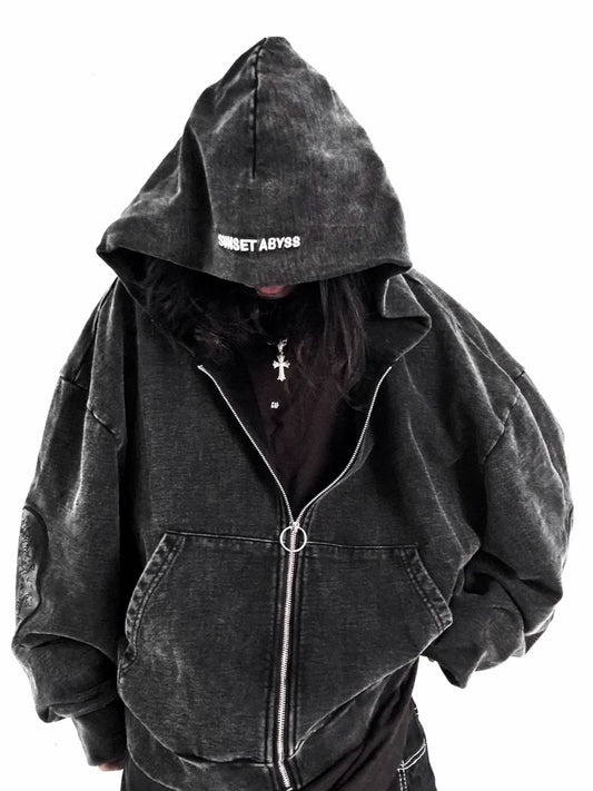 Leather Patch Essential Zip-Up Hoodie