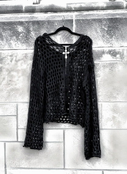 ENCRYPTED CROCHET ZIP-UP (ASH)